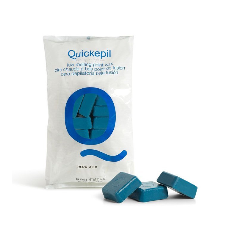 Harde filmwax Quickepil blauw 1 kg voor professionele striploze ontharing bij sterke haren en gevoelige huid in de salon Harde filmwax Quickepil blauw 1 kg voor professionele striploze ontharing bij sterke haren en gevoelige huid in de salon