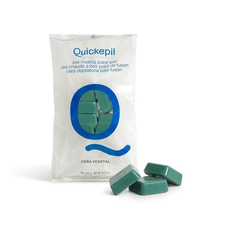 Harde filmwax Vegetal Groen Quickepil 1 kg voor professionele ontharing zonder strips, voor alle huidtypen in de salon Harde filmwax Vegetal Groen Quickepil 1 kg voor professionele ontharing zonder strips, voor alle huidtypen in de salon