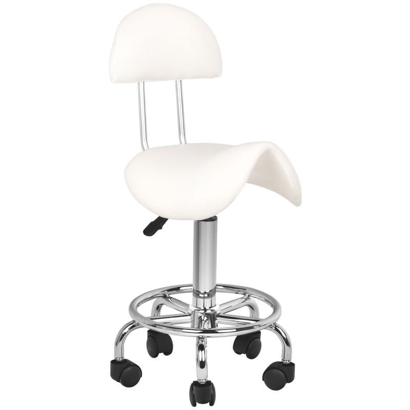 Cosmetische kruk model 6001 wit met rugleuning en vijfsterbasis voor schoonheidssalon, nagelstudio en behandelkamer Cosmetische kruk model 6001 wit met rugleuning en vijfsterbasis voor schoonheidssalon, nagelstudio en behandelkamer