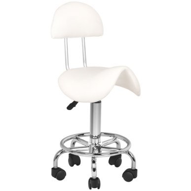 Cosmetische kruk model 6001 wit met rugleuning en vijfsterbasis voor schoonheidssalon, nagelstudio en behandelkamer