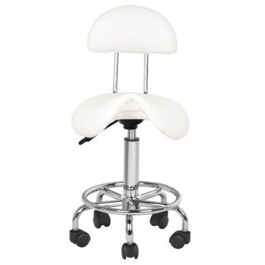 Cosmetische kruk model 6001 wit met rugleuning en vijfsterbasis voor schoonheidssalon, nagelstudio en behandelkamer