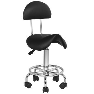 Cosmetische kruk 6001 zwart met rugleuning en wielen voor professionele schoonheidssalons, pedicurekamers en nagelstudio's