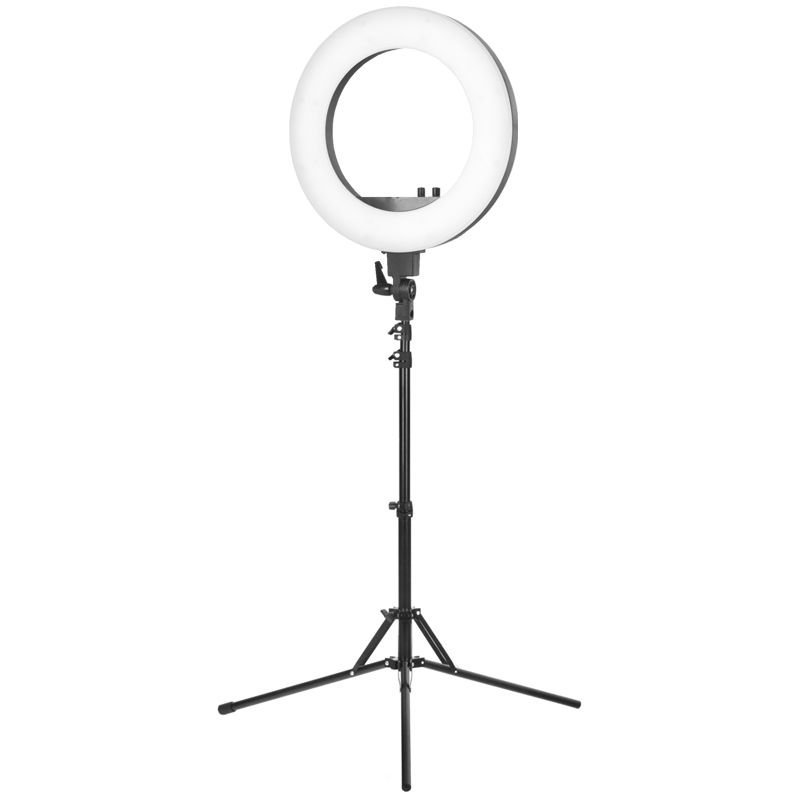 LED-ringlamp 18 inch 48 W zwart met statief voor make-up, beauty, tattoo en productfotografie voor salon en studio LED-ringlamp 18 inch 48 W zwart met statief voor make-up, beauty, tattoo en productfotografie voor salon en studio