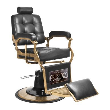 Professionele barberstoel Boss van Gabbiano zwart met hydraulische lift voor knippen, scheren en baardverzorging in salon