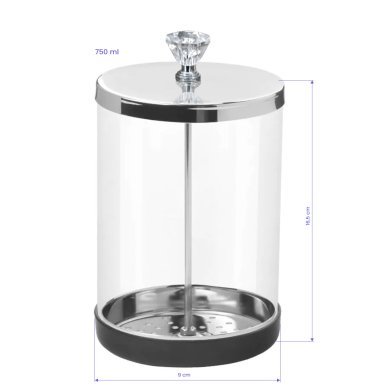 Glazen desinfectiepot voor instrumenten 750 ml voor cosmetica, manicure en podologie in professionele salons en beautypraktijken