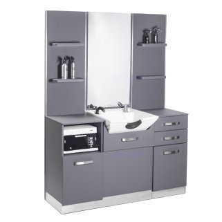 Professionele kappersconsole Gabbiano B085 grijs met wasbak voor kapsalon en barbershop, voor comfortabel salonwerk