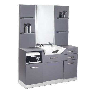 Professionele kappersconsole Gabbiano B085 grijs met wasbak voor kapsalon en barbershop, voor comfortabel salonwerk