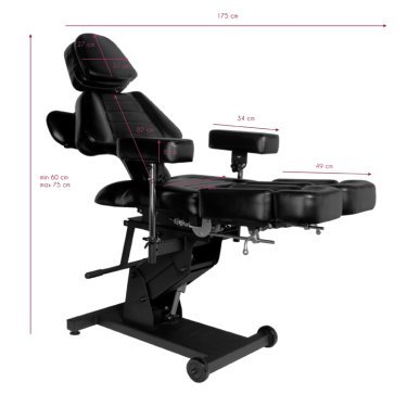 Elektrische tattoo stoel Pro Ink 606 zwart voor professionele tattoo studio's en comfortabele klantpositionering in de studio