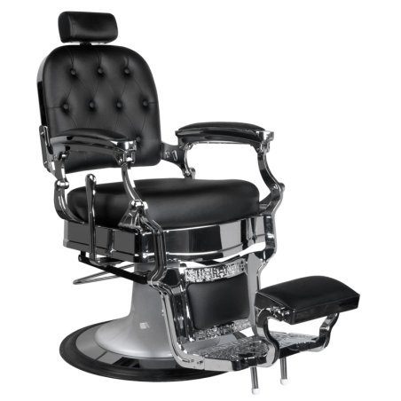 Professionele zwarte barberstoel Gabbiano Ernesto met hydraulische lift, hoofdsteun en synthetisch leer voor barbershop