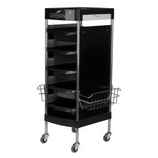 Professionele kapperswerkwagen Gabbiano FX11E zwart voor georganiseerde saloninrichting en comfortabel werken in de kapsalon