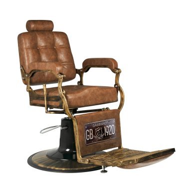 Professionele barberstoel Boss Old Leather Gabbiano lichtbruin met hydraulische lift voor barbershop en kapsalon