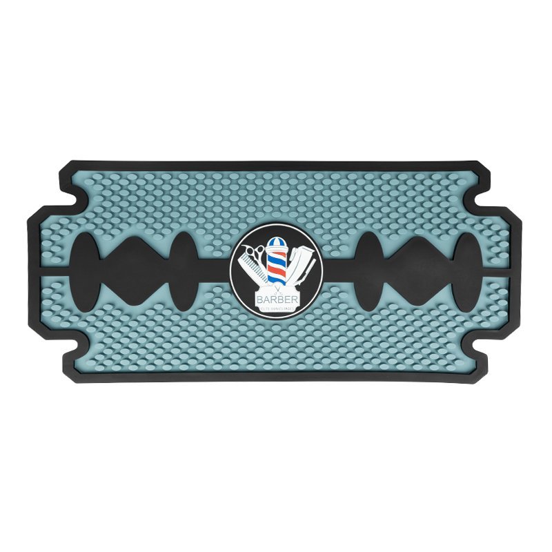 Barbermat met scheermesmotief 44 x 19,5 cm voor kapsalon en barbershop, antislip werkmat voor gereedschap