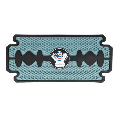 Barbermat met scheermesmotief 44 x 19,5 cm voor kapsalon en barbershop, antislip werkmat voor gereedschap