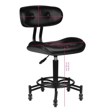 Professionele beautystool Gabbiano Florence zwart, zitting 45 x 35 cm, hoogte 47–64 cm voor comfortabel salonwerk