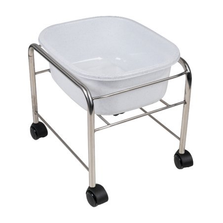 Rechte pedicurebak met chromen wielen voor professionele salonbehandelingen en een comfortabele, verzorgde werkplek