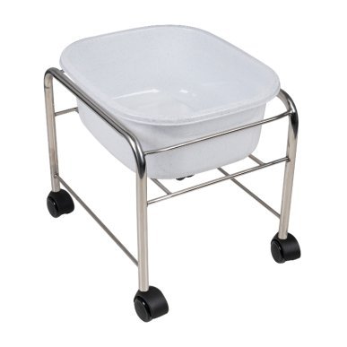 Rechte pedicurebak met chromen wielen voor professionele salonbehandelingen en een comfortabele, verzorgde werkplek