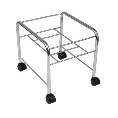 Rechte pedicurebak met chromen wielen voor professionele salonbehandelingen en een comfortabele, verzorgde werkplek
