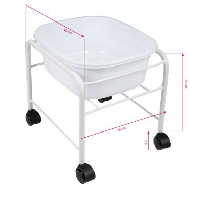 Rechte pedicurebak met witte wielen voor professionele salons en comfortabele pedicurebehandelingen in behandelruimtes