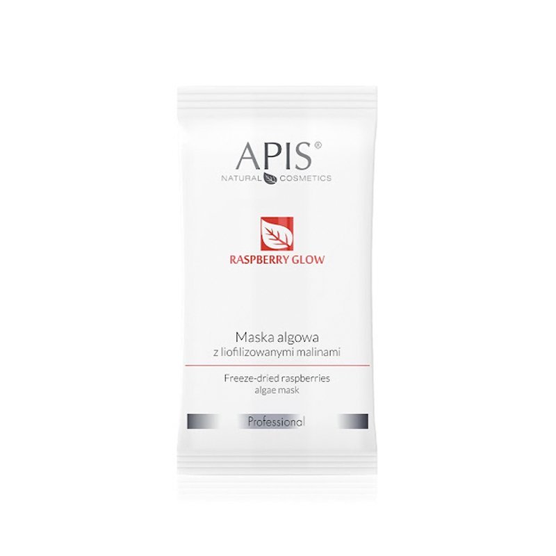 Alginaatmasker Raspberry Glow van Apis met gevriesdroogde frambozen, 20 g voor gezichtsverzorging in de salon