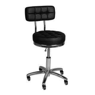 Beautystool AM-877 zwart gestikt voor professionele beautysalons, kapsalons en behandelruimtes voor comfortabel cliëntcontact