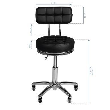 Beautystool AM-877 zwart gestikt voor professionele beautysalons, kapsalons en behandelruimtes voor comfortabel cliëntcontact