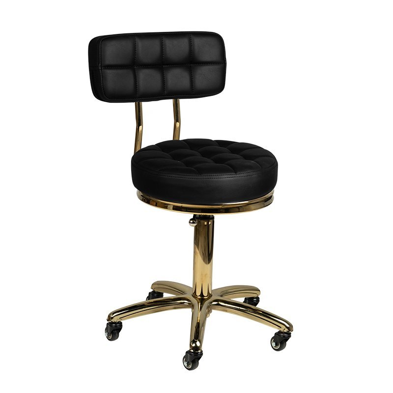 Taboret kosmetyczny złote elementy pikowany czarny ActiveShop AM-961 Taboret kosmetyczny złote elementy pikowany czarny ActiveShop AM-961
