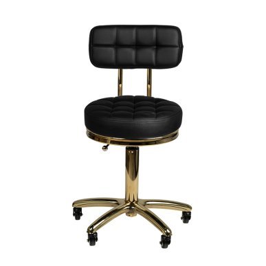 Beautystool zwart met gestikte gouden details, model AM-961 voor professioneel gebruik in schoonheidssalon en behandelruimte