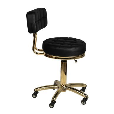 Beautystool zwart met gestikte gouden details, model AM-961 voor professioneel gebruik in schoonheidssalon en behandelruimte