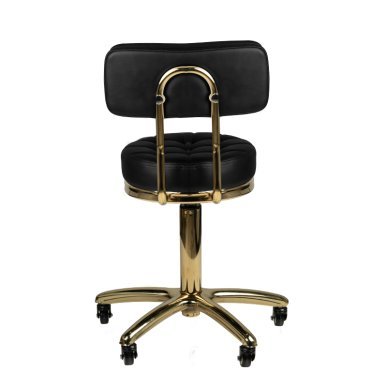 Beautystool zwart met gestikte gouden details, model AM-961 voor professioneel gebruik in schoonheidssalon en behandelruimte