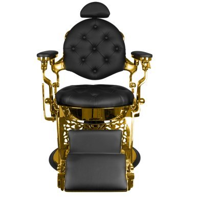 Professionele barberstoel Gabbiano Giulio zwart met gouden elementen voor knippen, scheren en baardverzorging in de salon