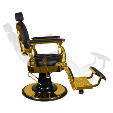 Professionele barberstoel Gabbiano Giulio zwart met gouden elementen voor knippen, scheren en baardverzorging in de salon