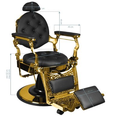 Professionele barberstoel Gabbiano Giulio zwart met gouden elementen voor knippen, scheren en baardverzorging in de salon