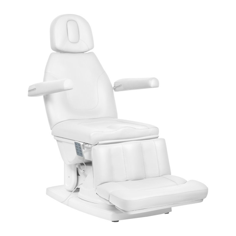 Elektrische podologiestoel Kate met 4 actuatoren, witte uitvoering en ligfunctie voor professionele pedicure- en