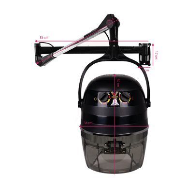 Hangende kappersdroogkap Gabbiano 1600A zwart 950 W met één snelheid voor professioneel salongebruik door kappers en barbers