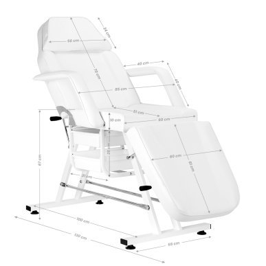 Behandelstoel met lades Sillon wit, handmatig verstelbaar met ligstand voor cosmetica, fysiotherapie en tatoeage