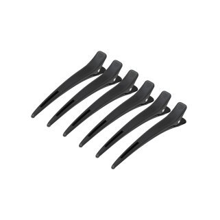 Kappersclips voor haar E-15 zwart, 6 stuks van 11,5 cm voor knippen, kleuren en stylen in kapsalon of barbershop