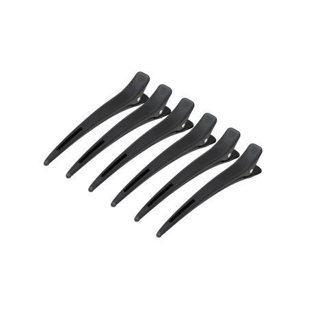Kappersclips voor haar E-15 zwart, 6 stuks van 11,5 cm voor knippen, kleuren en stylen in kapsalon of barbershop