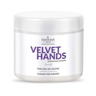 Handpeeling Farmona Velvet Hands 550 g voor professionele handverzorging in salon en beautyretail met comfortabele applicatie