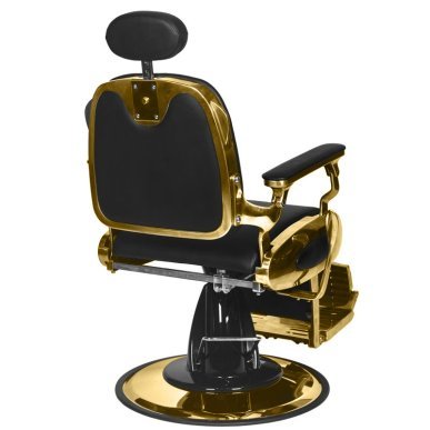 Professionele barberstoel Francesco Gabbiano zwart-goud met hydraulische lift voor comfortabele barbershopbehandelingen