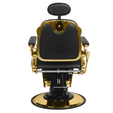 Professionele barberstoel Francesco Gabbiano zwart-goud met hydraulische lift voor comfortabele barbershopbehandelingen
