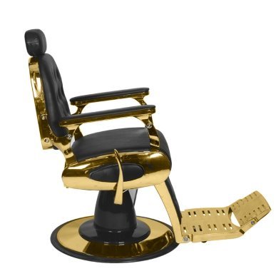 Professionele barberstoel Francesco Gabbiano zwart-goud met hydraulische lift voor comfortabele barbershopbehandelingen