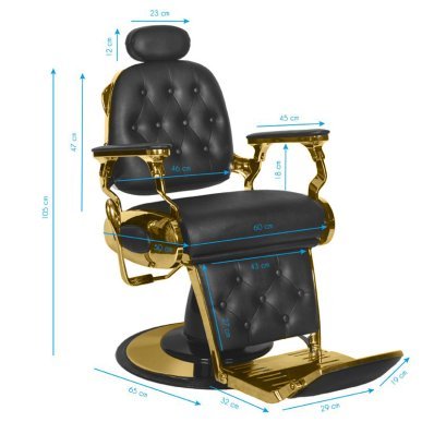 Professionele barberstoel Francesco Gabbiano zwart-goud met hydraulische lift voor comfortabele barbershopbehandelingen