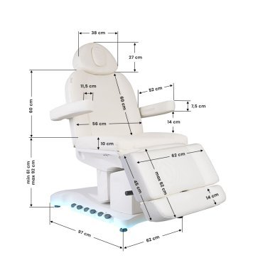 Elektrische behandelstoel Azzurro 708B Exclusive met 4 motoren en verwarming voor professionele salons en beautybehandelingen