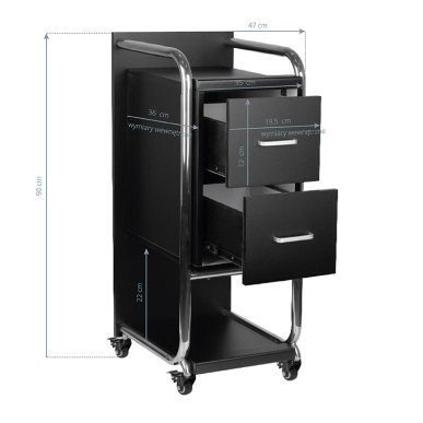 Professionele kappers trolley Gabbiano Solo zilver-zwart met 2 laden en 2 legplanken voor georganiseerde salonwerkzaamheden