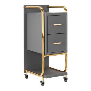 Kappers trolley Gabbiano Solo goud-grijs met laden en legplanken voor professionele organisatie en mobiel salonwerk