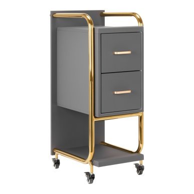 Kappers trolley Gabbiano Solo goud-grijs met laden en legplanken voor professionele organisatie en mobiel salonwerk