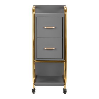 Kappers trolley Gabbiano Solo goud-grijs met laden en legplanken voor professionele organisatie en mobiel salonwerk