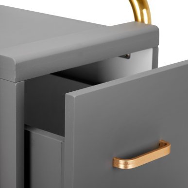 Kappers trolley Gabbiano Solo goud-grijs met laden en legplanken voor professionele organisatie en mobiel salonwerk