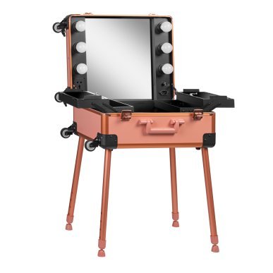 Mobiele beautycase met werkstation T-27 roségoud voor professioneel salonwerk en mobiele beautydiensten bij klanten