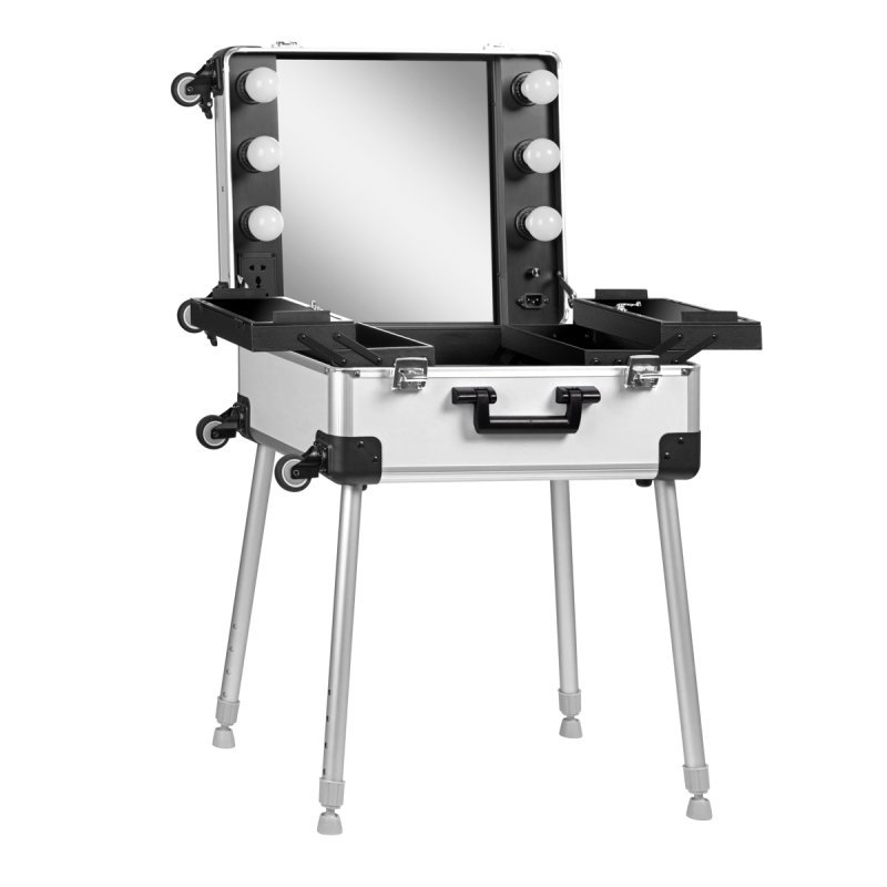 Mobiele beautycase met werkstation T-27 zilver voor professionele saloninrichting en praktische mobiele beautyservice Mobiele beautycase met werkstation T-27 zilver voor professionele saloninrichting en praktische mobiele beautyservice